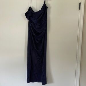 Navy Blue Asymmetrical Tulip Midi Dress